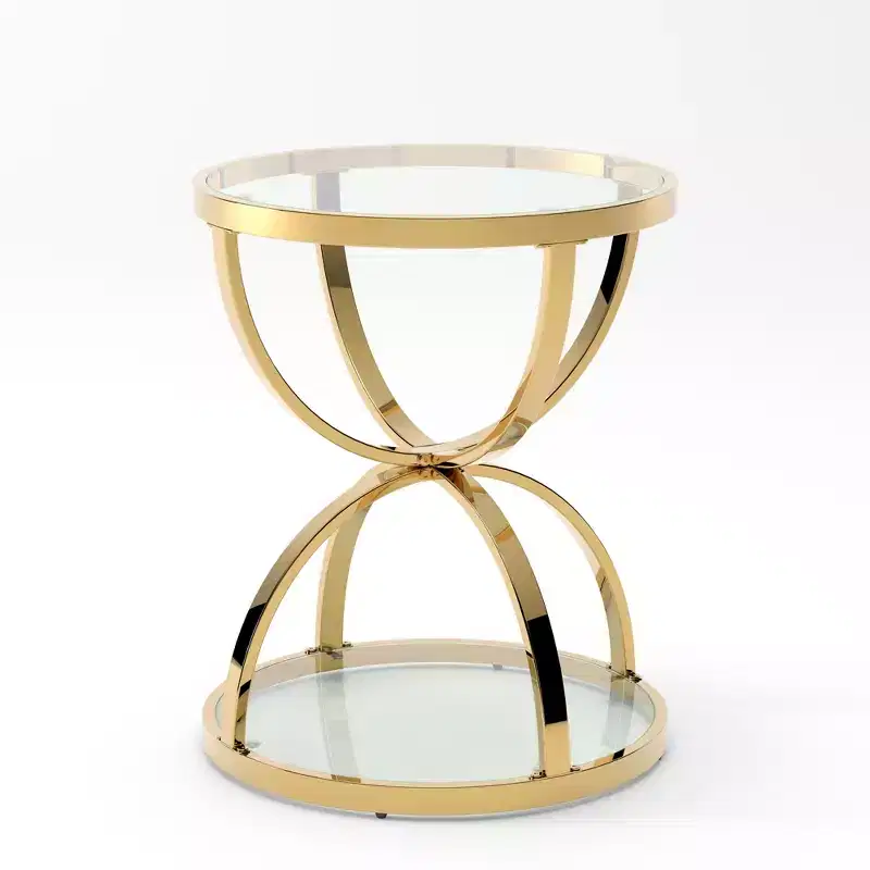 GDFStudio Leda 19.69'' Modern Glass Side Table with 2 Tiers, Ring-Shaped Frames