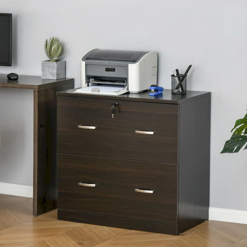 2-Drawer Vertical File Cabinet with Lock — Walnut Home Office Storage