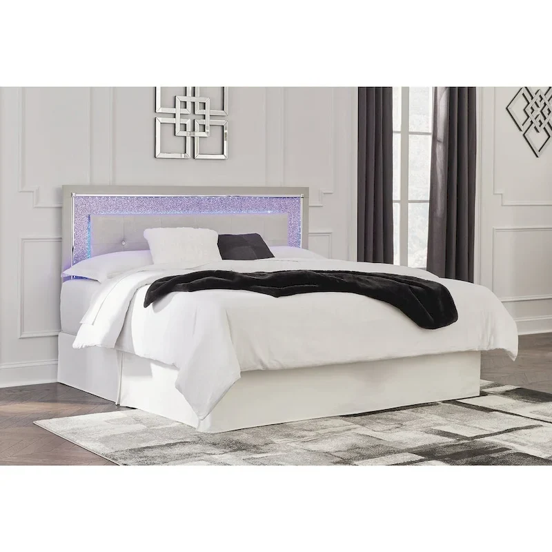 Signature Design by Ashley Zyniden Silver Upholstered Panel Headboard with 2 Nightstands
