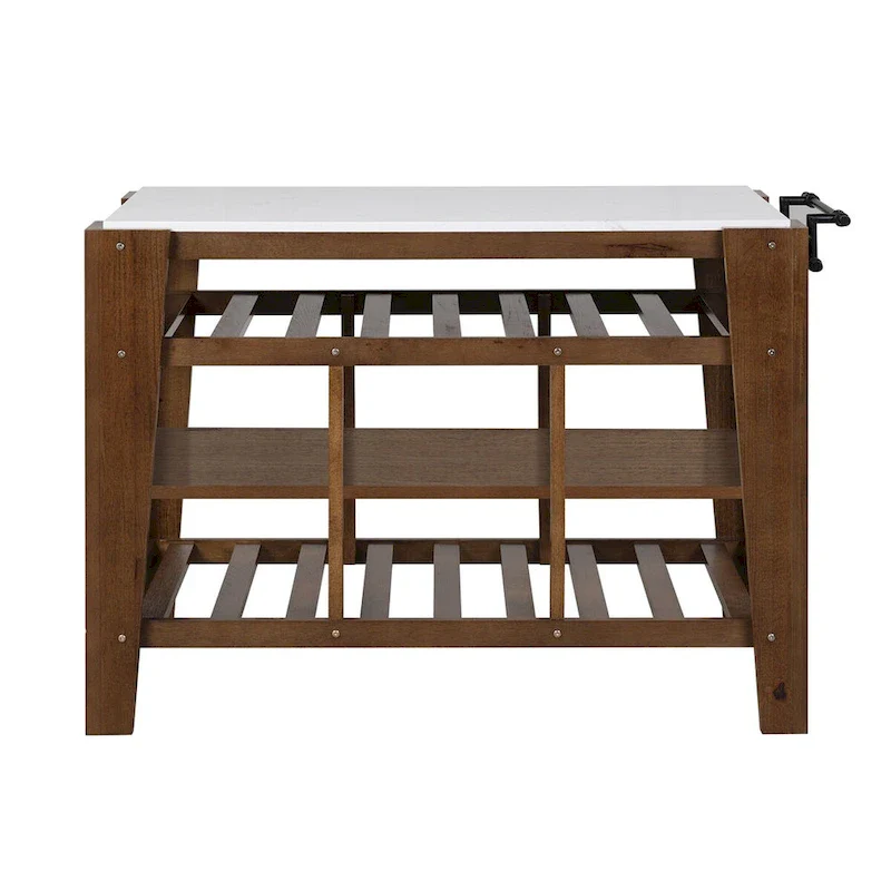 Kitchen Island with 3 Open Shelves in White