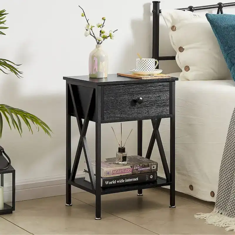 3-Piece Bedroom Sets with Metal Platform Bed Frame and Nightstand Set of 2