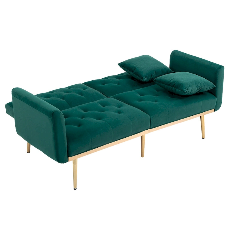 65.35 Velvet Futon Sofa Bed with Adjustable Backrest