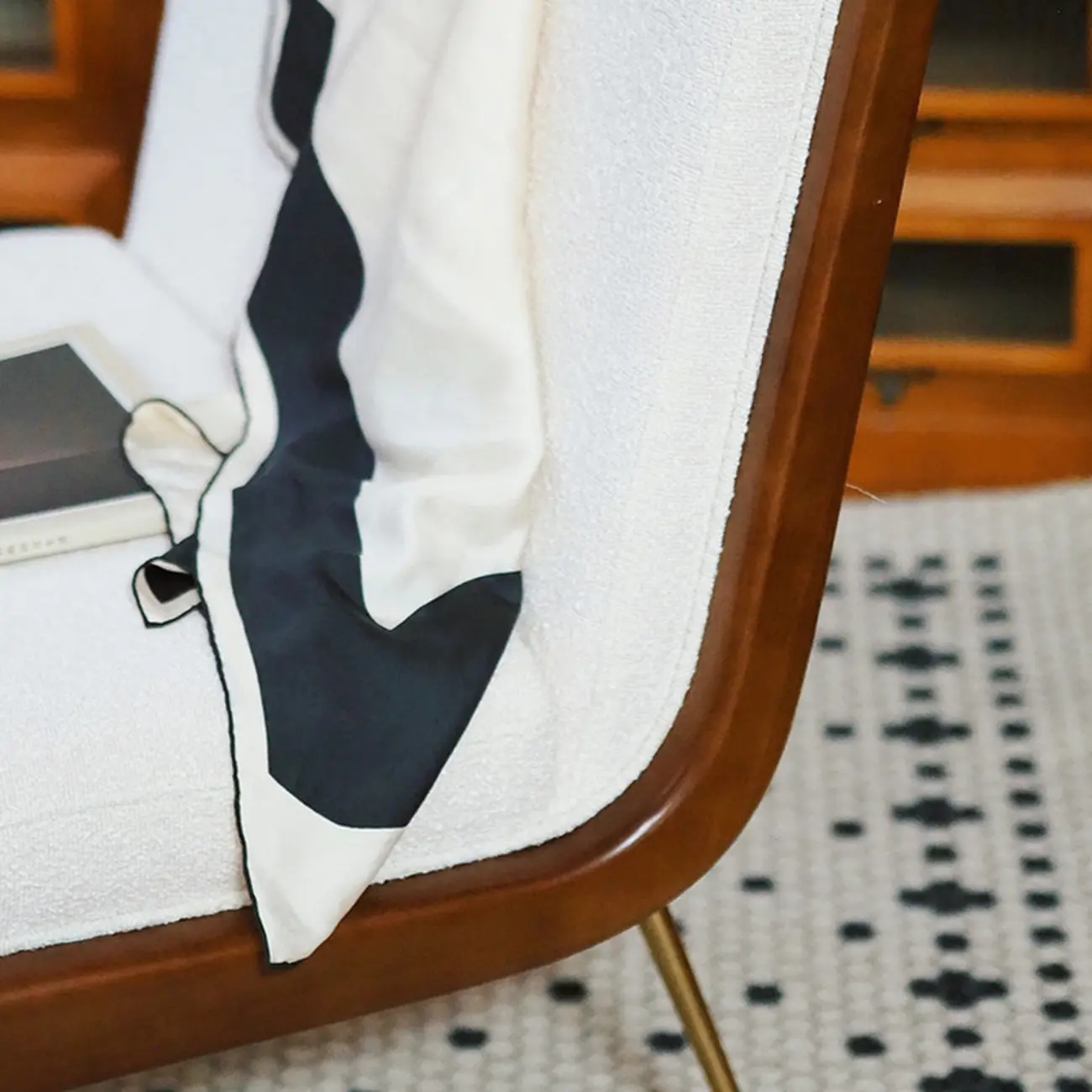 Glam Sherpa Accent Arm Chair with White Cushion