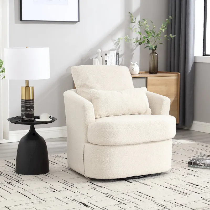 White Teddy Swivel Barrel Accent Chair, 360°, Single Seat