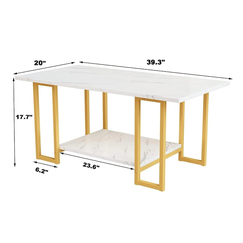 Mieres 39  Wide 2-Tier Faux Marble Top Coffee Table with Steel Frame
