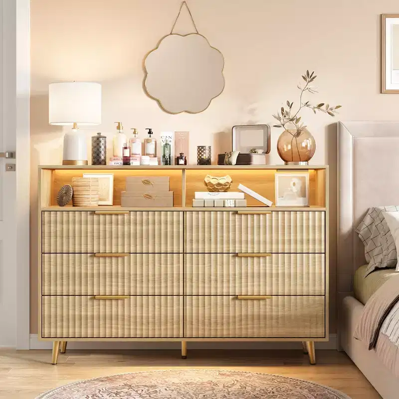 Modern Wave Pattern 7-Drawer Dresser, Contemporary Storage Chest for Bedroom, Living Room & Entryway