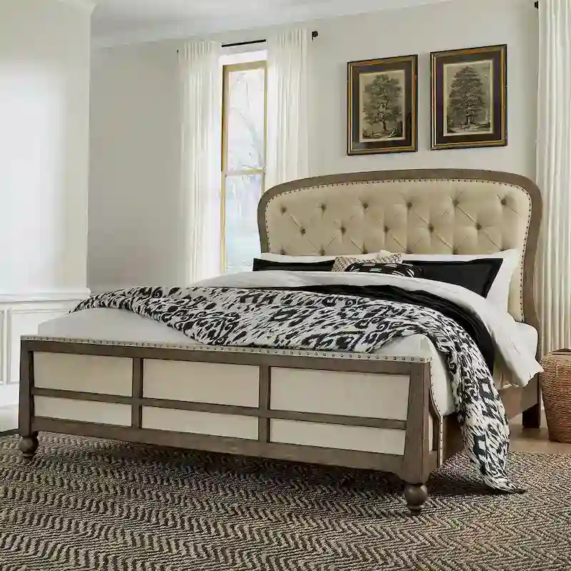 Dusty Taupe King Upholstered Shelter Bed for 2