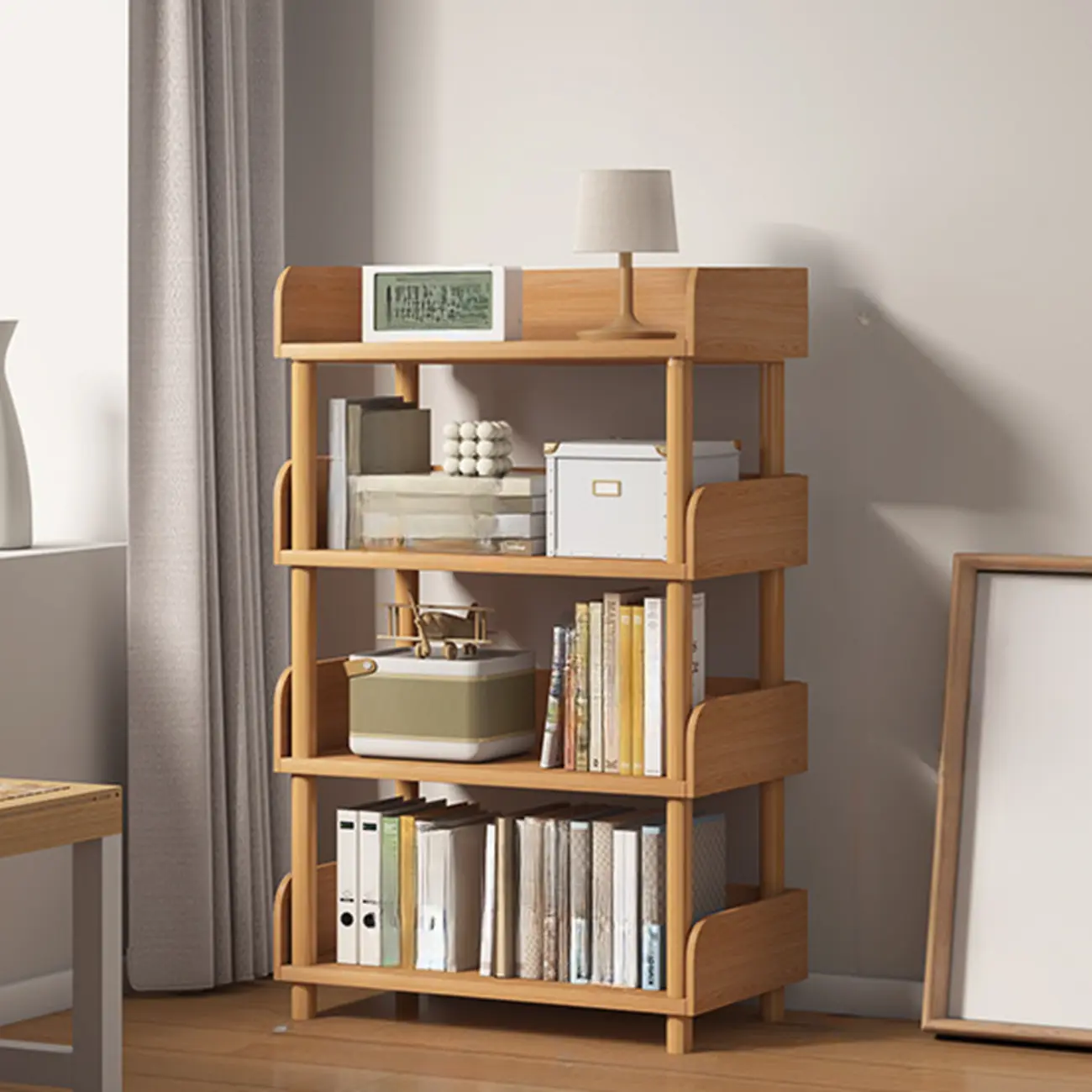 Vertical Natural Multi-Shelf Open Back Wood Bookcase