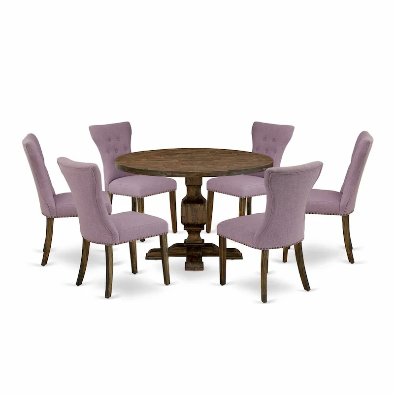 East West Furniture Dining Table Set- a Kitchen Table and Dahlia Linen Fabric Dining Chairs, Distressed Jacobean(Pieces Options)