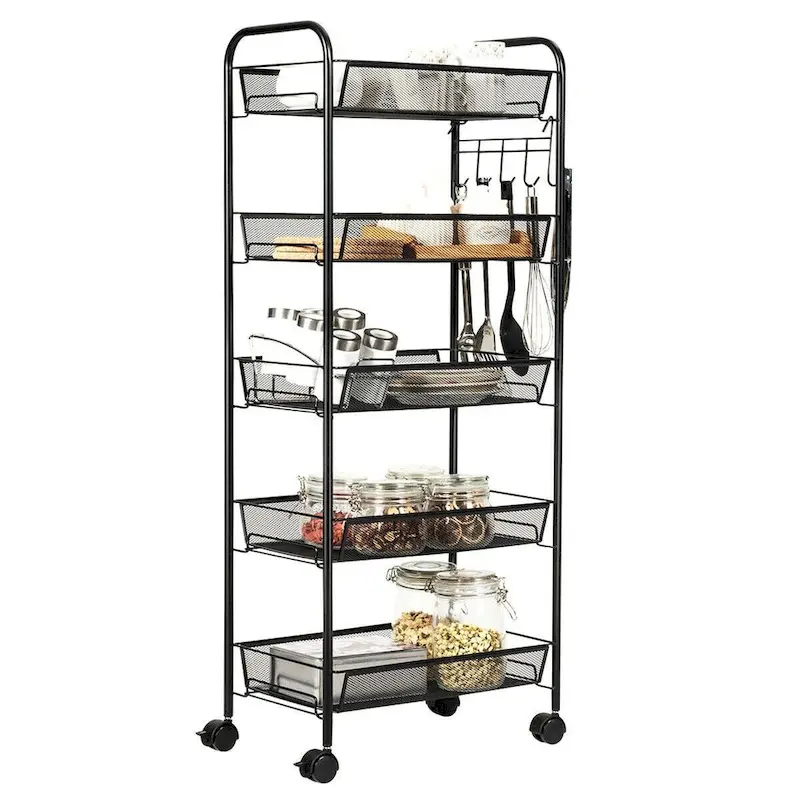 5 Tier Mesh Rolling File Utility Cart Storage Basket - 17 x 10 x 41 (L x W x H)