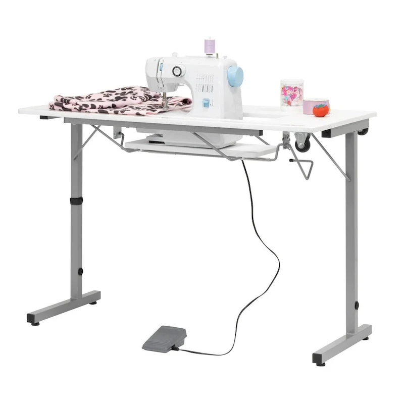 II Sewing Table Silver/White Portable Folding Rolling
