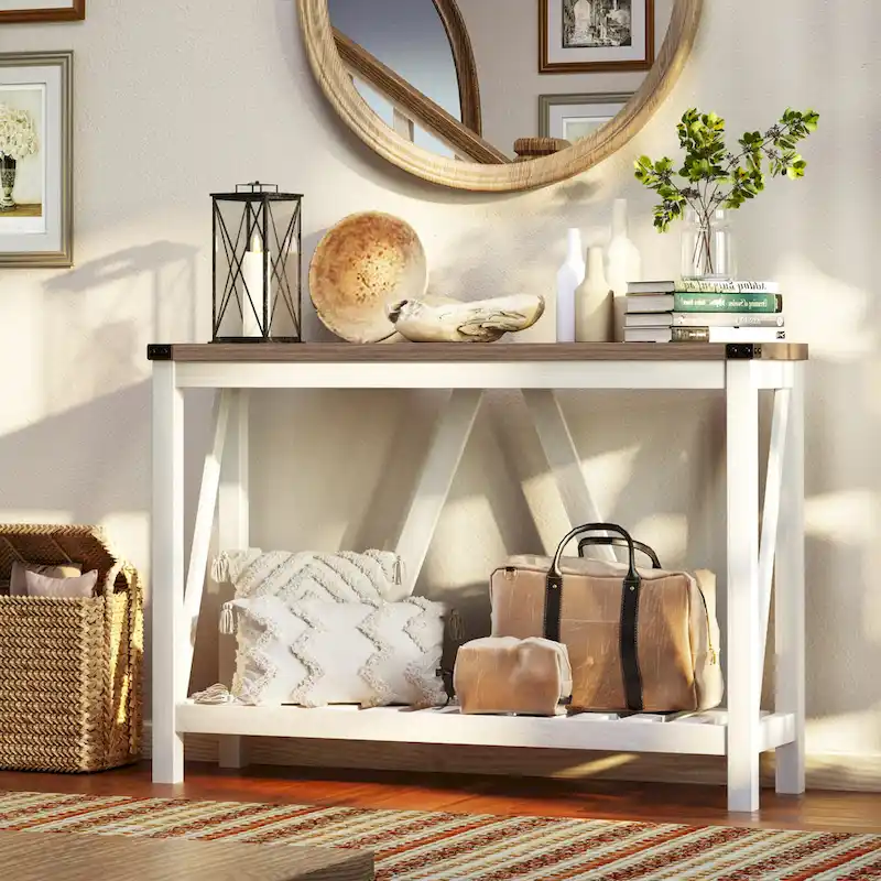Grey / Black / Brown A-Frame Console Table with Shelf — 2-Tier, 1-Person Use