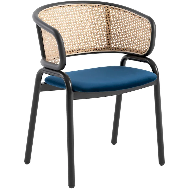 Wicker Back Dining Chair with Velvet Seat and Metal Legs