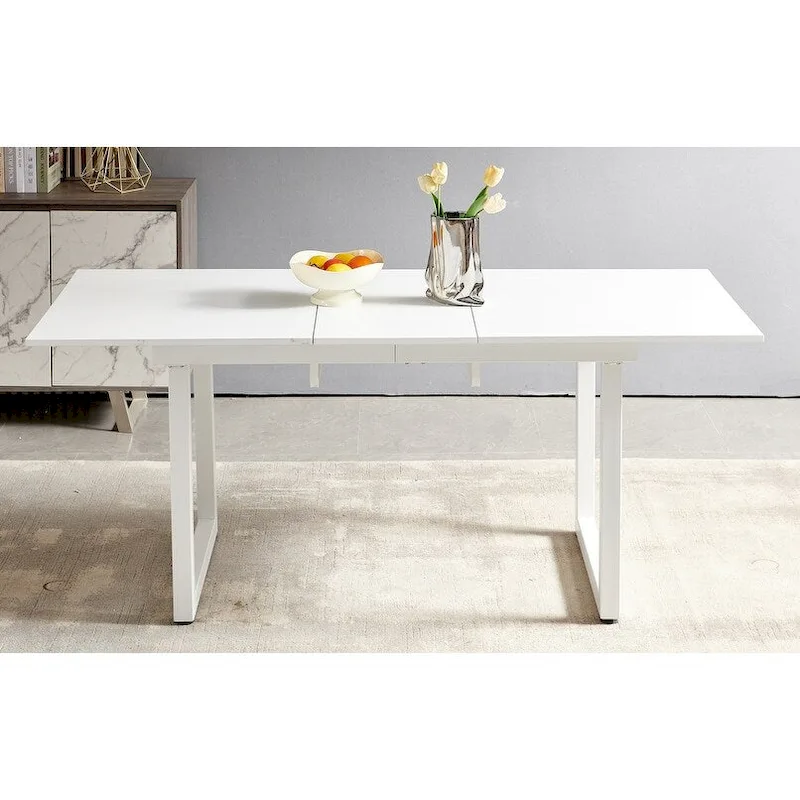 Square Extendable Dining Table with metal leg,Modern Space Saving Kitchen Table( 70.86 W x 31.5 D x 29.5 H)