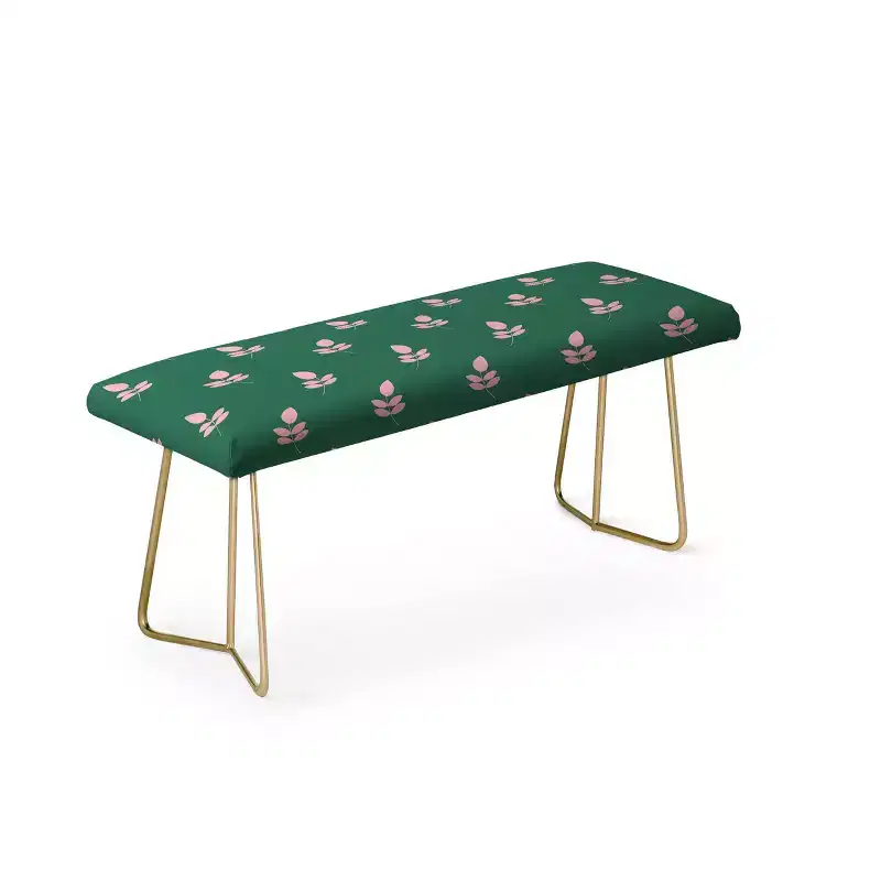 Maritza Lisa Retro Pink Leaf Pattern Bench Green - Deny Designs