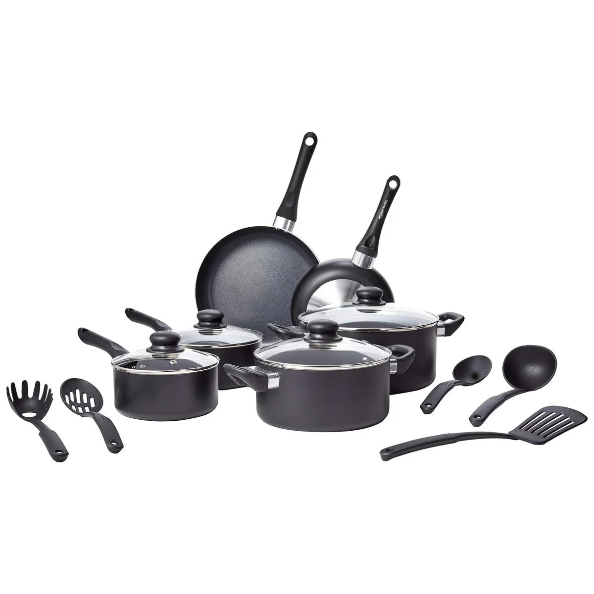 Non-Stick Cookware 15-Piece Set, Pots, Pans and Utensils, Black