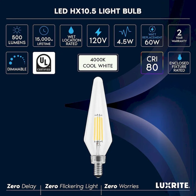 Luxrite E12 Candelabra LED Light Bulbs 60 Watt Equivalent, 2700K Warm White, Enclosed Fixture Rated, Dimmable...