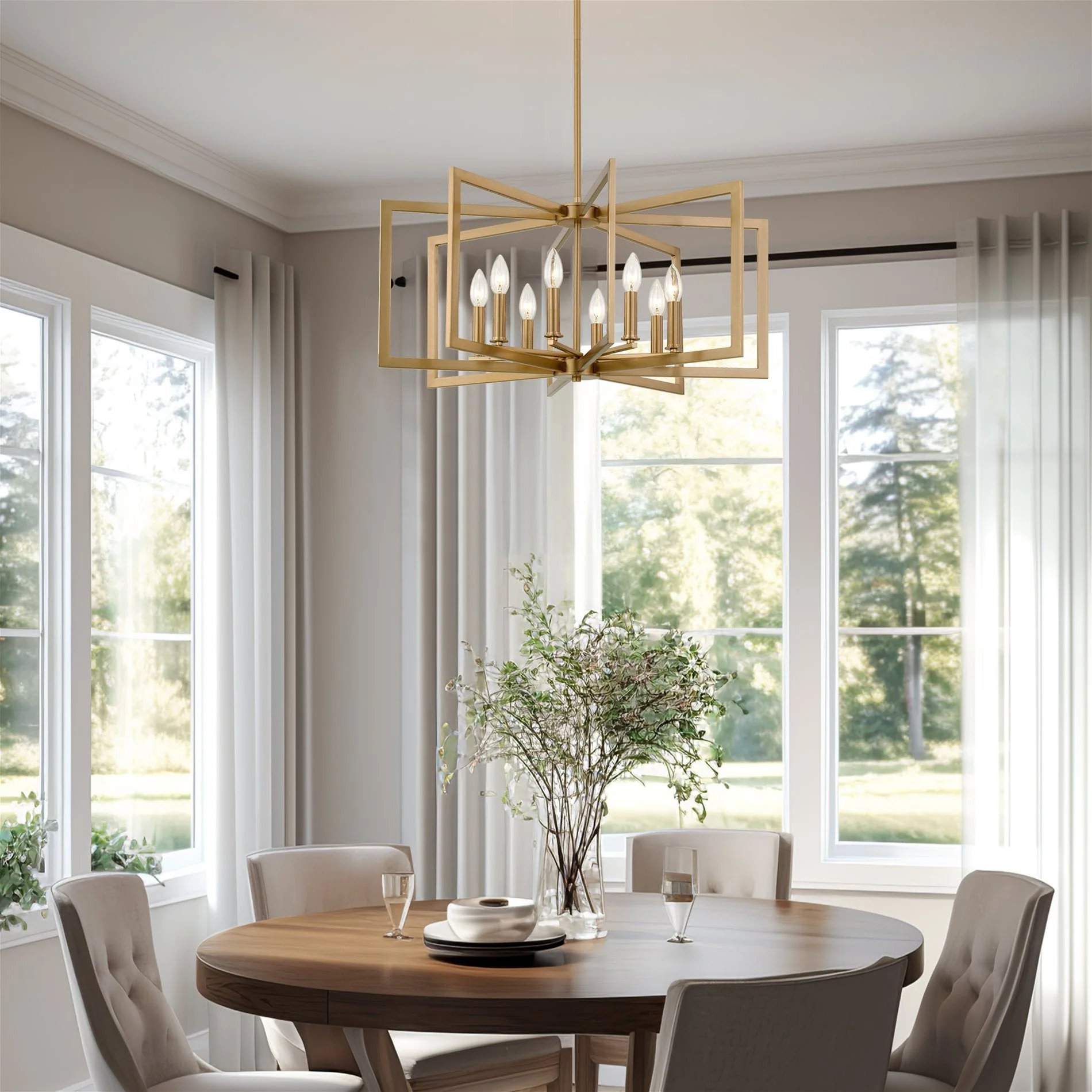 Kira Home Glam 27 8-Light Large Modern Geometric Chandelier, Cool Brass Finish