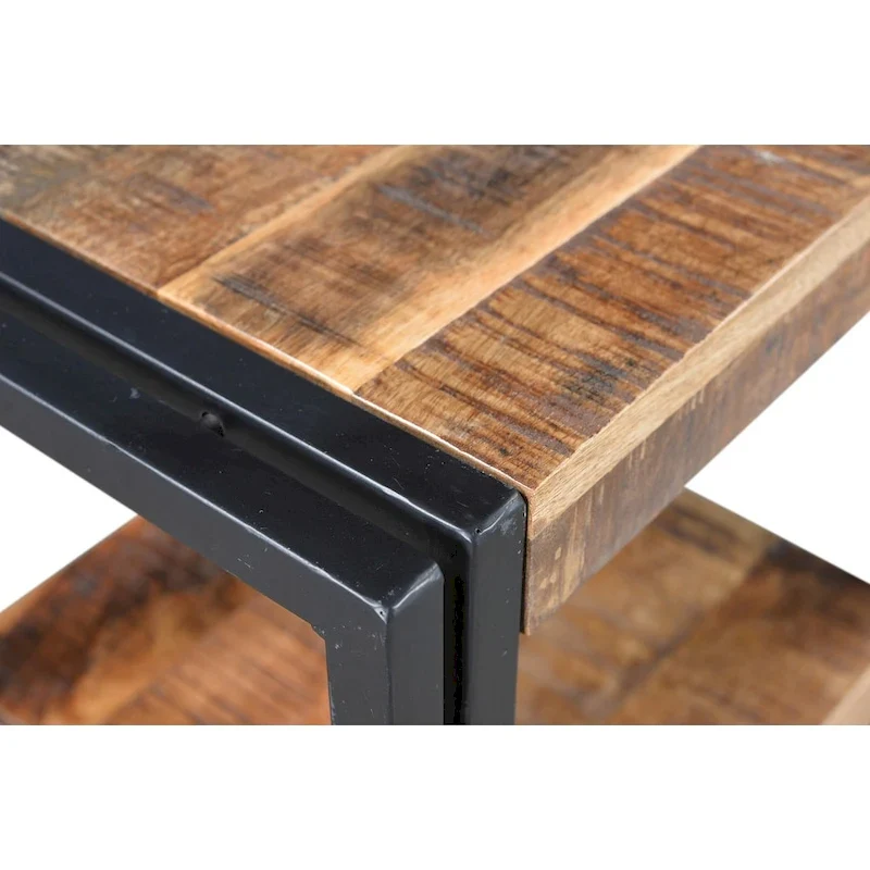 Natural Mango Wood Side Table with Iron Accents - 24x16x20