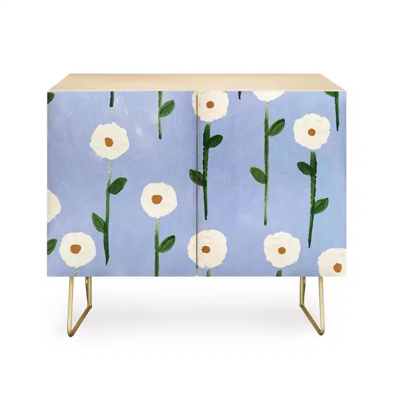 Reves et Histoires Cute Little Flowers Gold Legged Credenza - Deny Designs