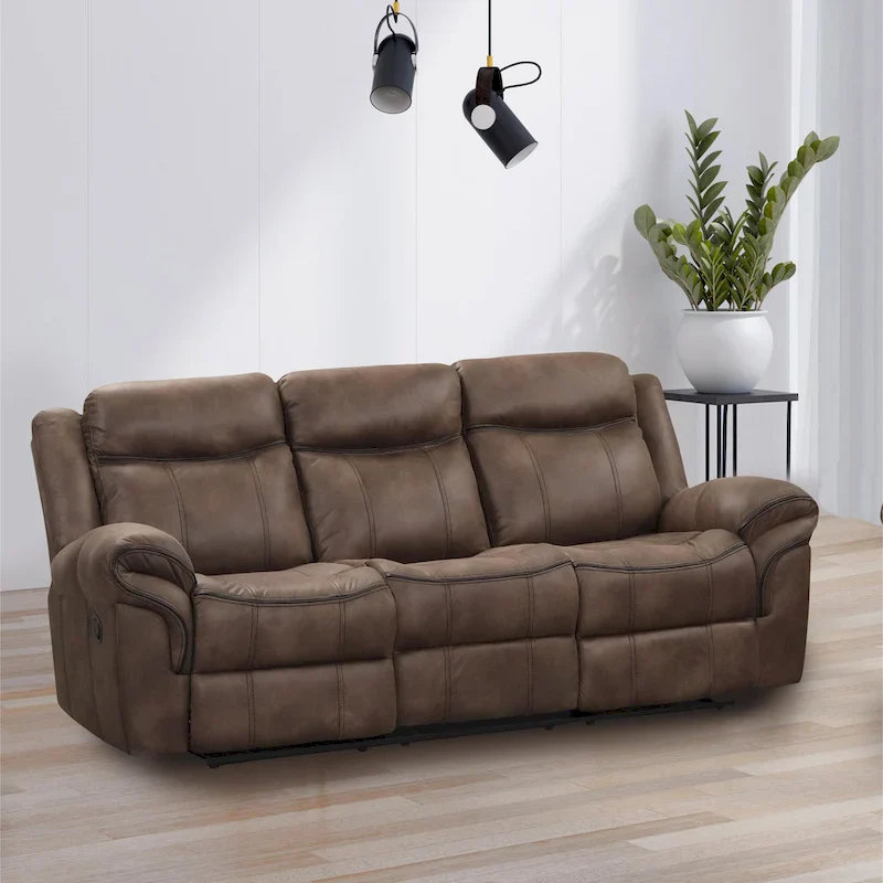 Brown Manual Microsuede Reclining Sofa, 3-Seater