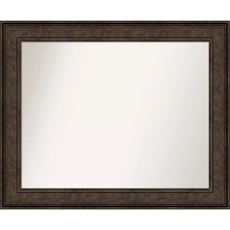 Amanti Art 34"x28" Non-Beveled Ridge Bronze Wall Mirror : Rectangle, Modern Style, Polystyrene Frame