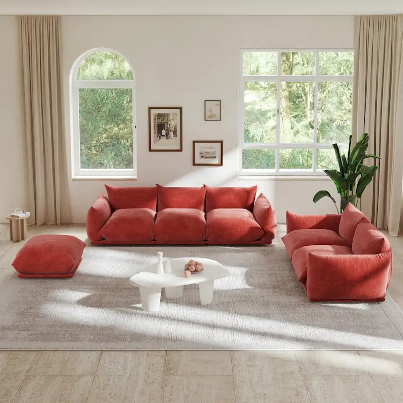 Chenille Fabric Modular Sectional Sofa Set with Ottoman