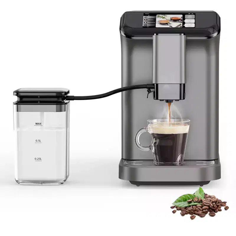 Fully Automatic Espresso Machine with Automatic Milk Frother and Self-Cleaning Function, Featuring LCD Touch Control, Ideal for Home and Office Use