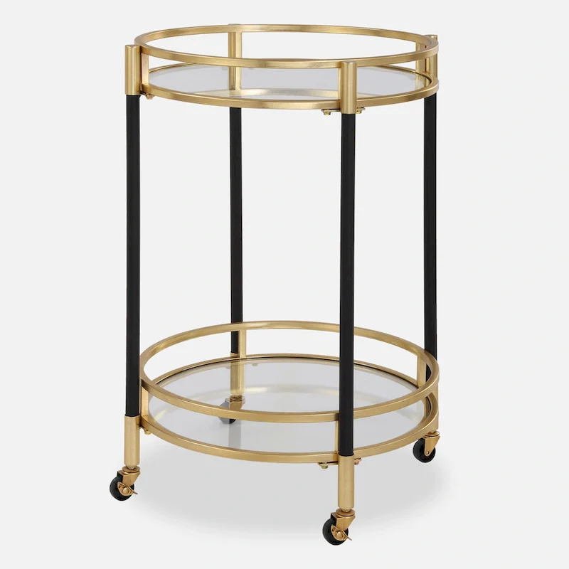 Two Tier Round Bar Serving Cart - 29.75 - Black and Gold
