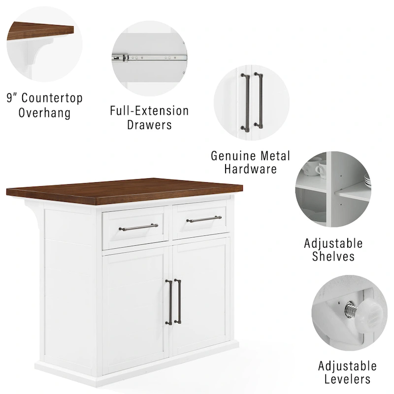 Crosley Bartlett Wood Top Kitchen Island W/Uph Square Stools - 50d x 42w x 36h