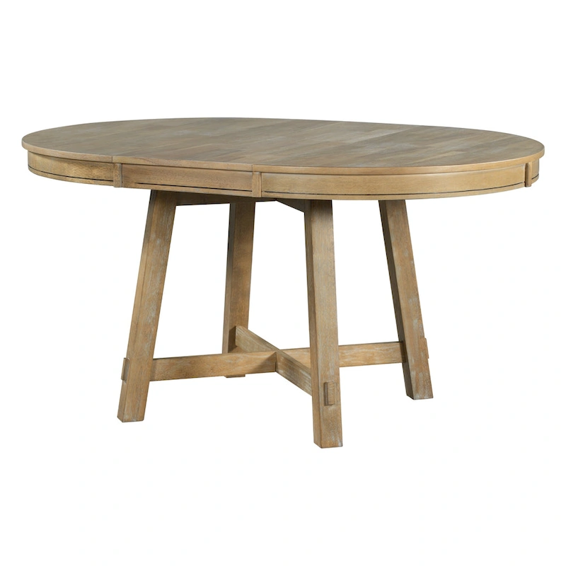 TREXM Farmhouse Round Extendable Dining Table with 16 Leaf Wood Kitchen Table