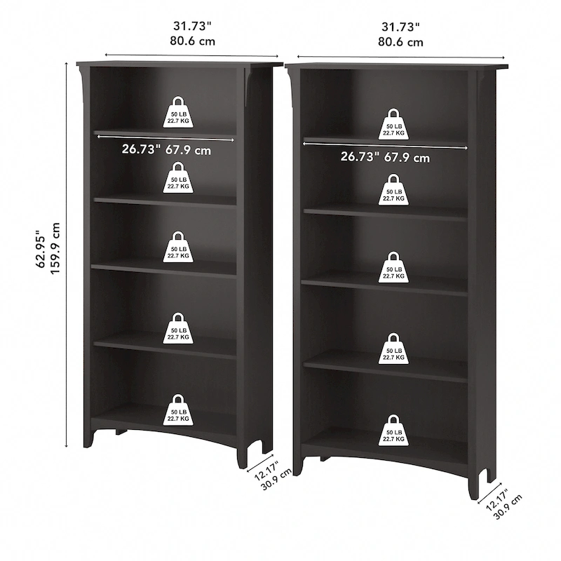 Salinas Tall 5-shelf Bookcase (Set of 2) by Bush Furniture