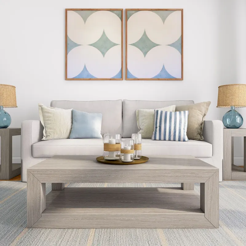 Plank and Beam Modern Rectangular Coffee Table with Shelf