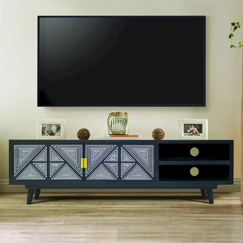 Bidi Mid-Century Modern 56-inch Wood 2-Open Shelf TV Stand by Furniture of America