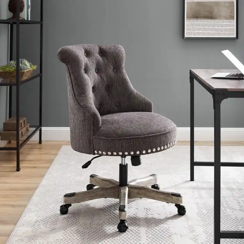 Charcoal / Floral / Fern Button-Tufted Swivel Office Chair, Single Seat