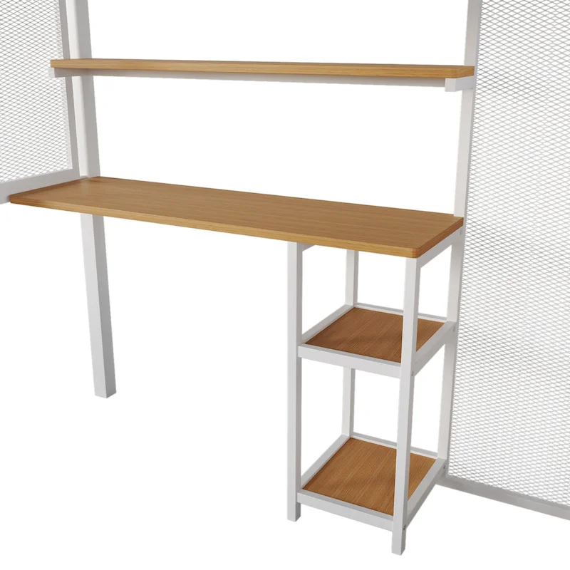 White Full Size Metal Loft Bed with Wardrobe, Desk & Storage — 1-Person