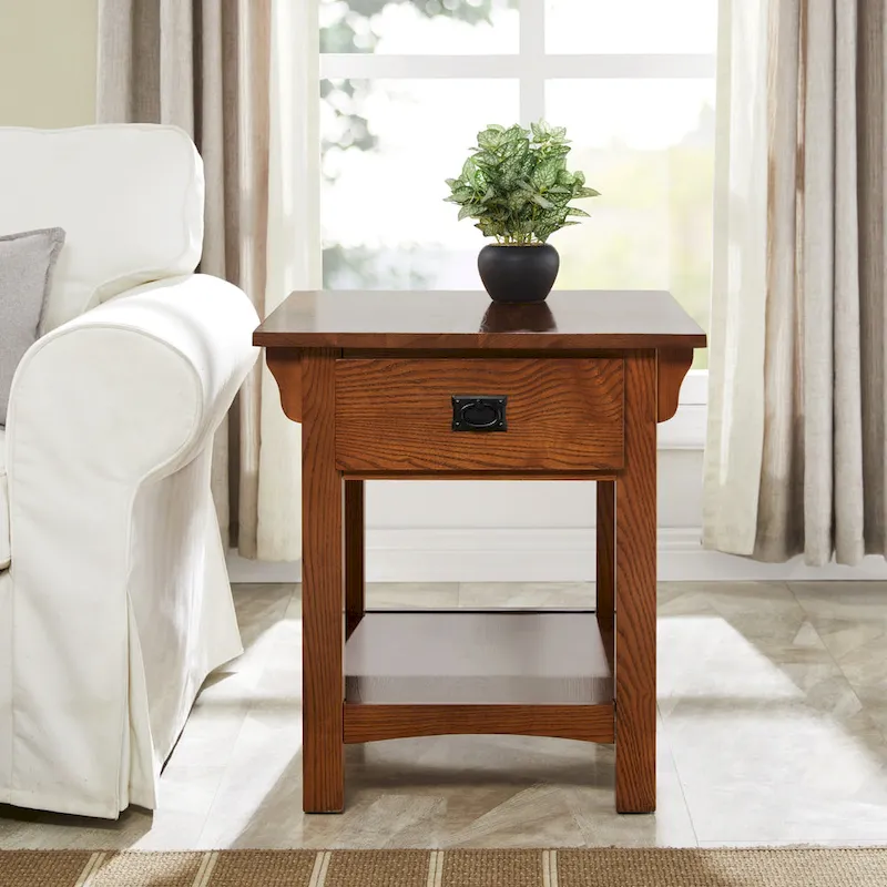 End Table with Drawer - Medium Oak, Mission Style, Single User