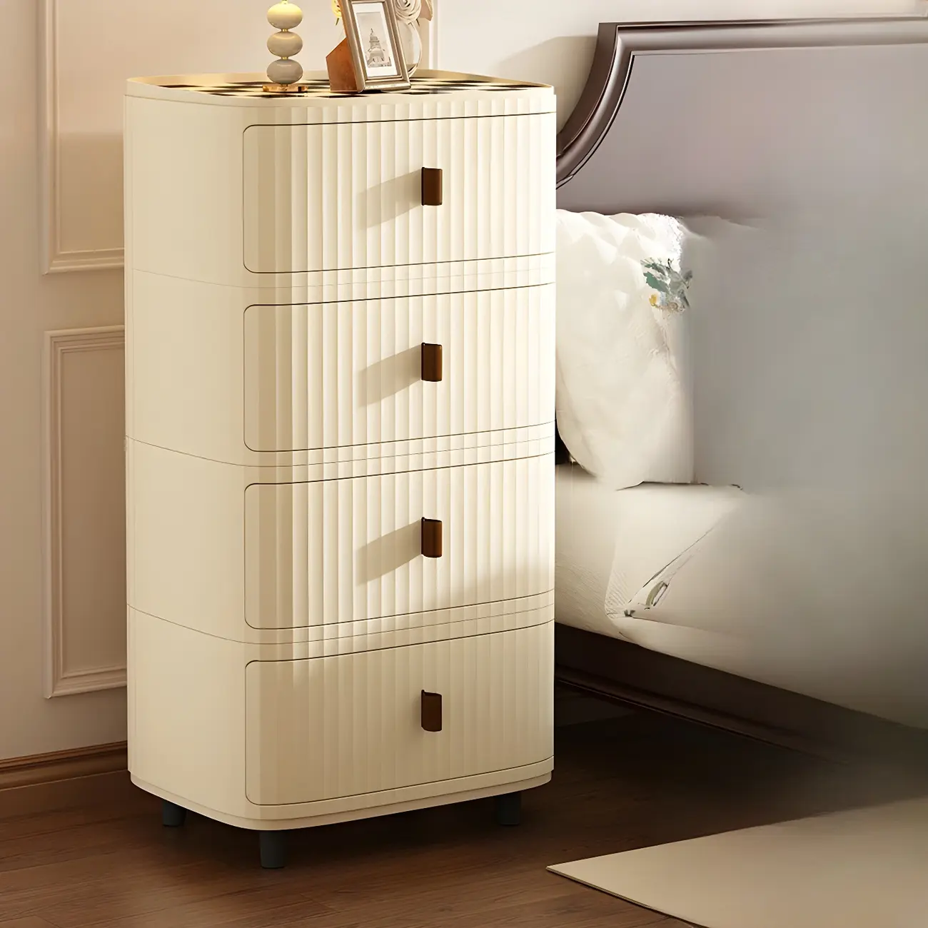 Modern Black And White Grid Top Nightstands with Drawers