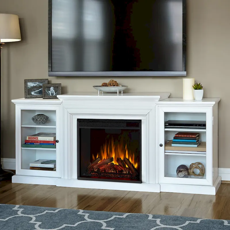 Frederick 72 Electric TV Stand Fireplace in White by Real Flame - 72L x 15.5W x 30H