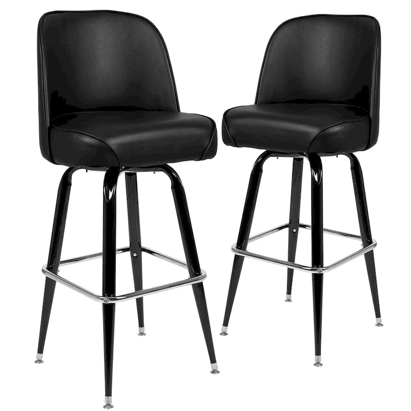 2 Pack Metal Barstool with Swivel Vinyl Upholstered Bucket Seat and Footrest - 18.5D x 18.5W x 42.5H