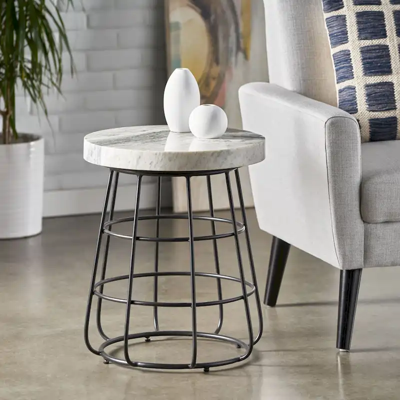 Modern Handcrafted Marble Side Table - 18.00 L x 18.00 W x 22.00 H