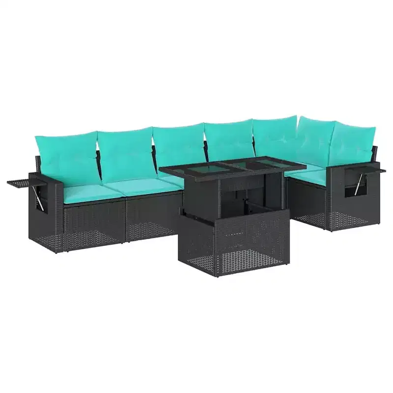 vidaXL 7 Piece Garden Sofa Set with Cushions Poly Rattan