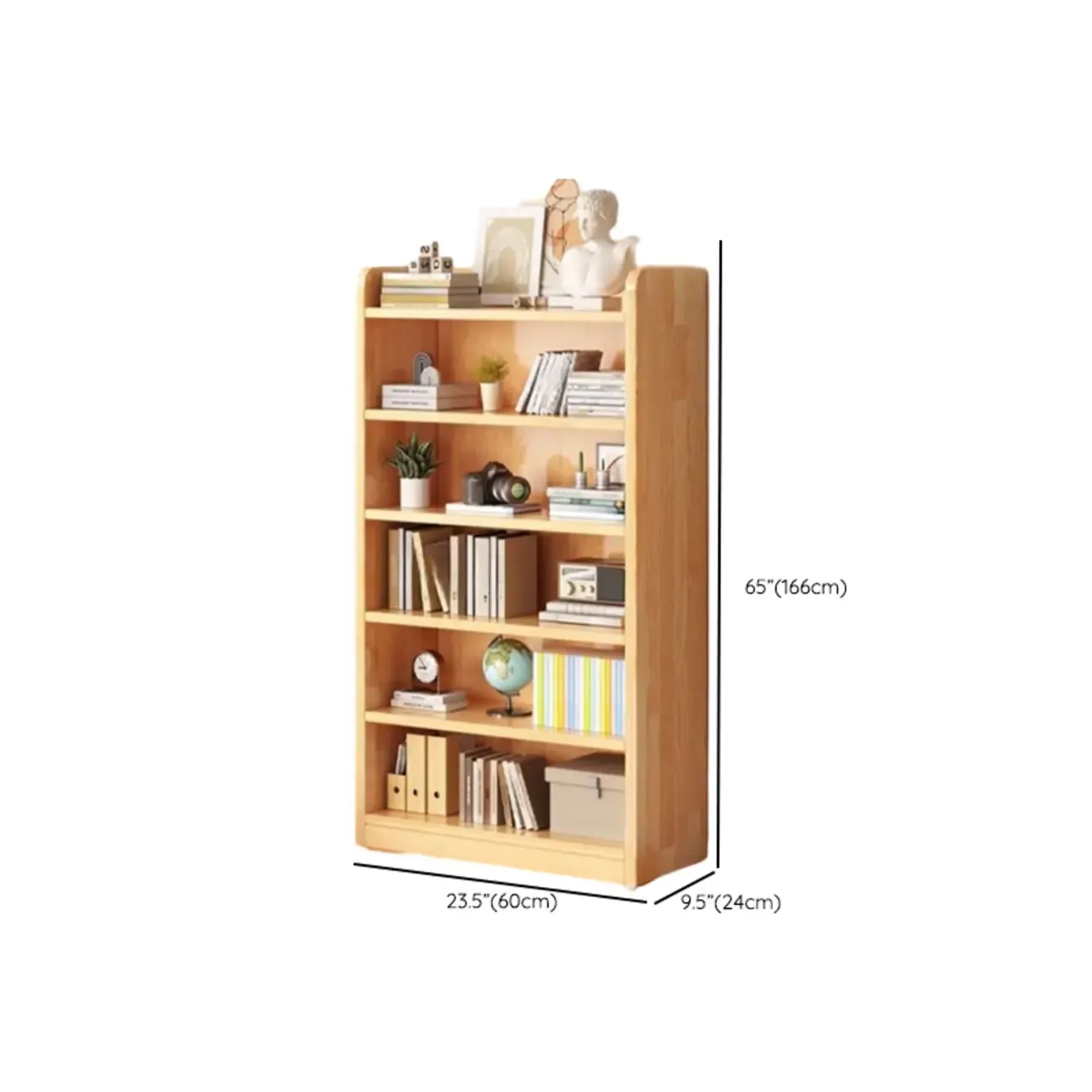 Narrow Vertical Modern Wooden Bookcase in Natural Finish