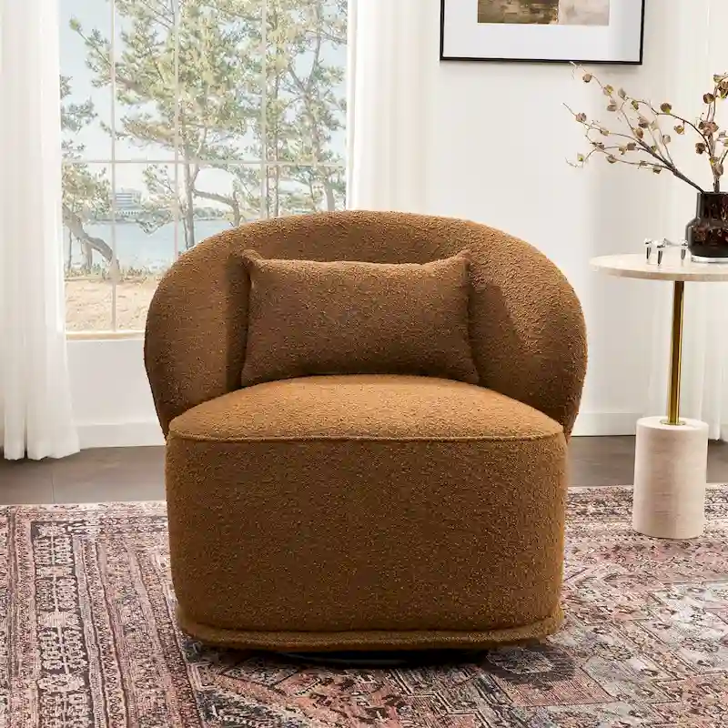 KINWELL 33 Wide Sherpa Boucle Upholstered Swivel Accent Chair