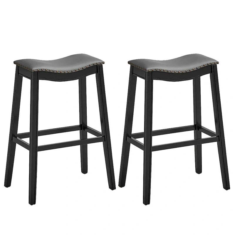 Set of 2 Saddle Bar Stools Bar Height Kitchen Chairs w/ Rubber