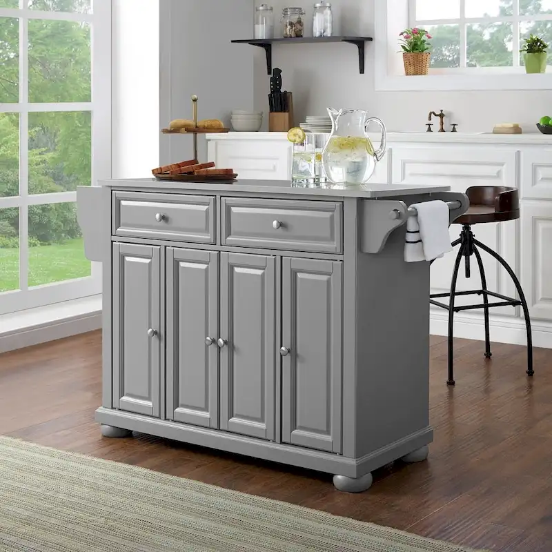 Crosley Alexandria Stainless Steel Top Kitchen Island In Vintage Grey - 51.5 W x 18 D x 36 H