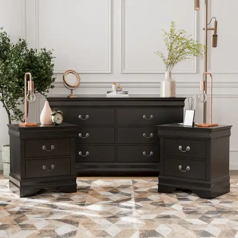 Devi Traditional Solid Wood Nightstand and Dresser