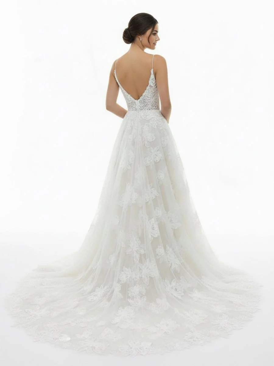 Boho White A-Line Lace Appliques Wedding Dress