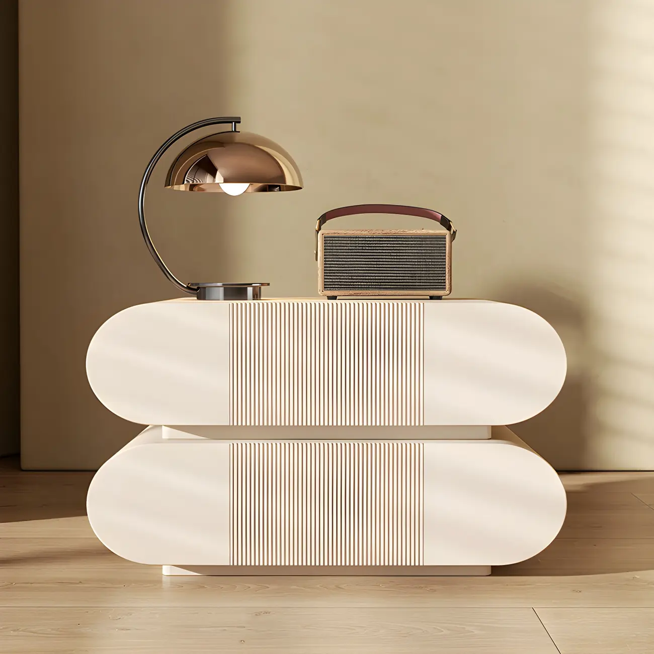 Modern Wood Striped White 2-Drawer Nightstand