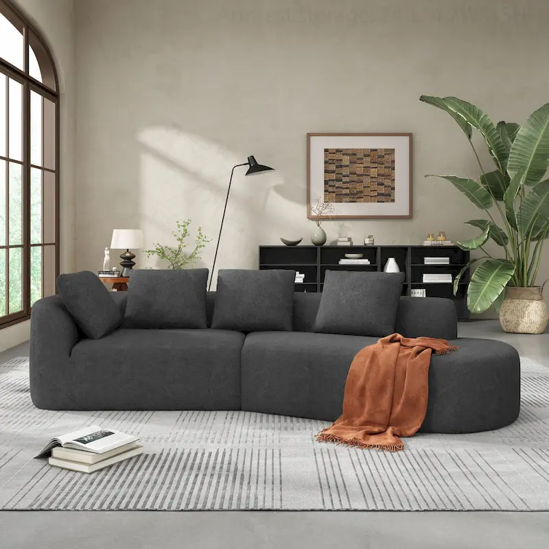 Modern Curved Sectional Sofa with Pearl Upholstery, High-Density Foam, 5-Seater for Living Room